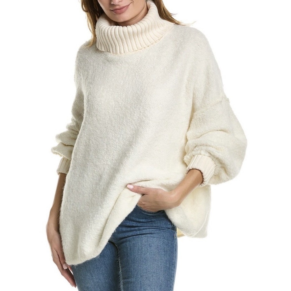 Free People Milo Oversized Slouchy Boucle Knit Pullover Cream Size XL Cowl Neck